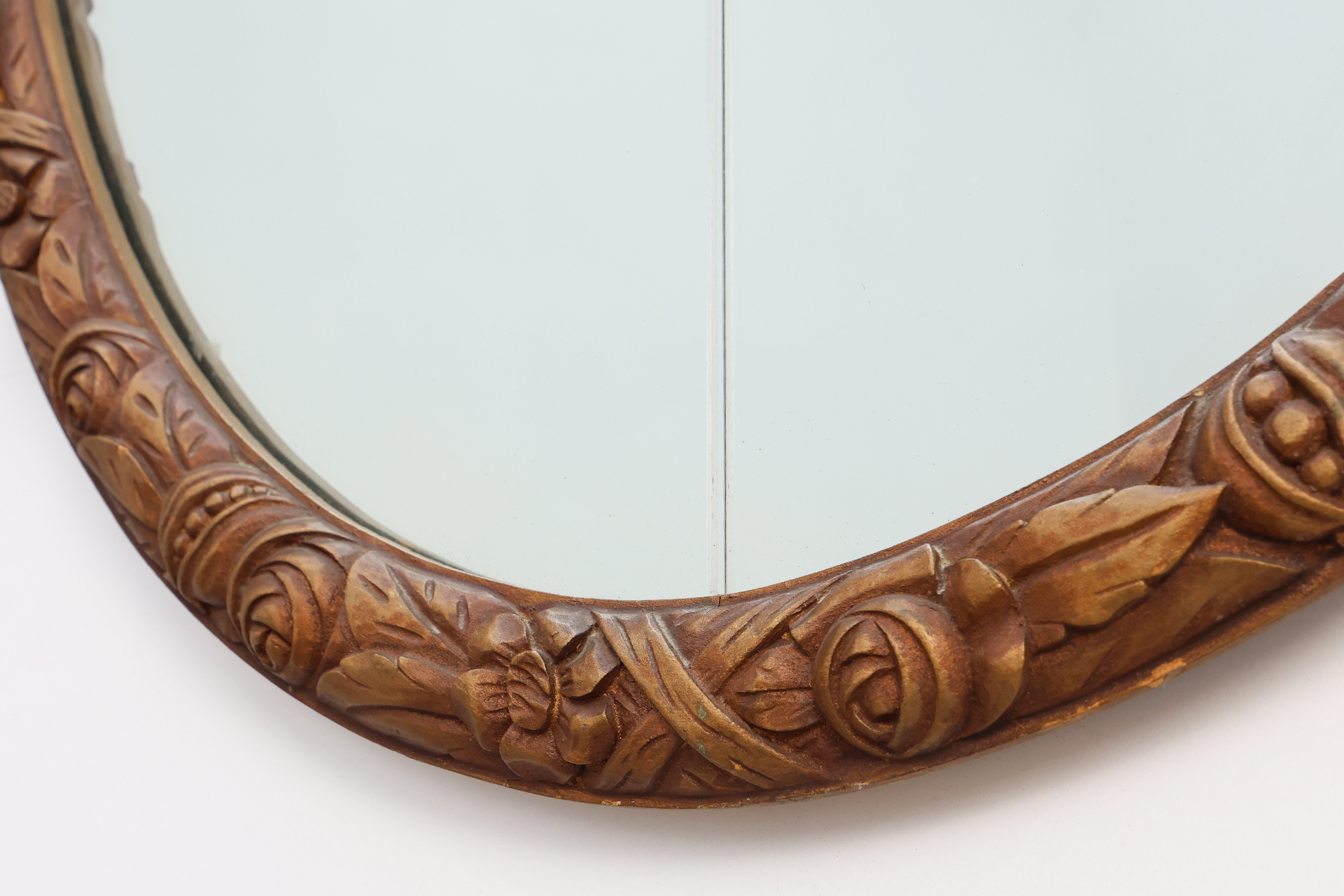French oval gilded oak  carved art deco mirror, ca. 1925thumbnail